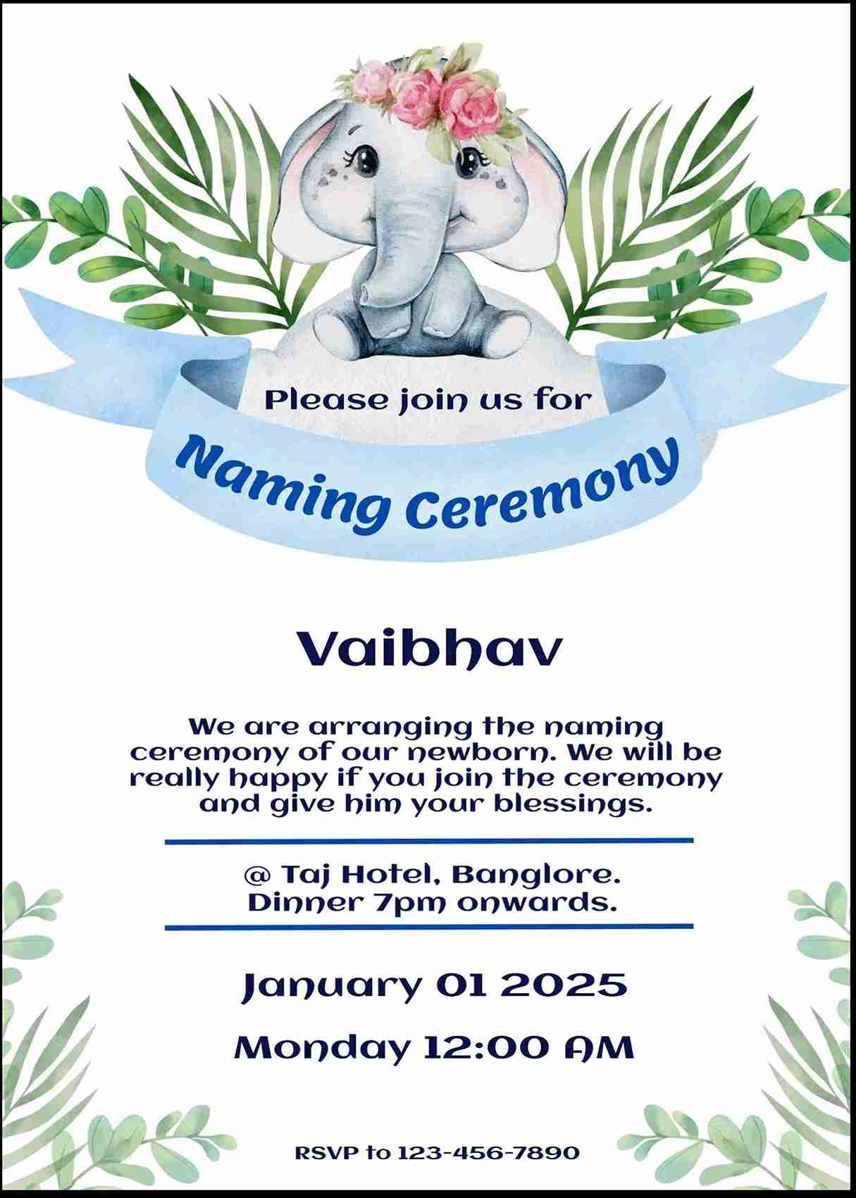 Naming ceremony invitation card maker app